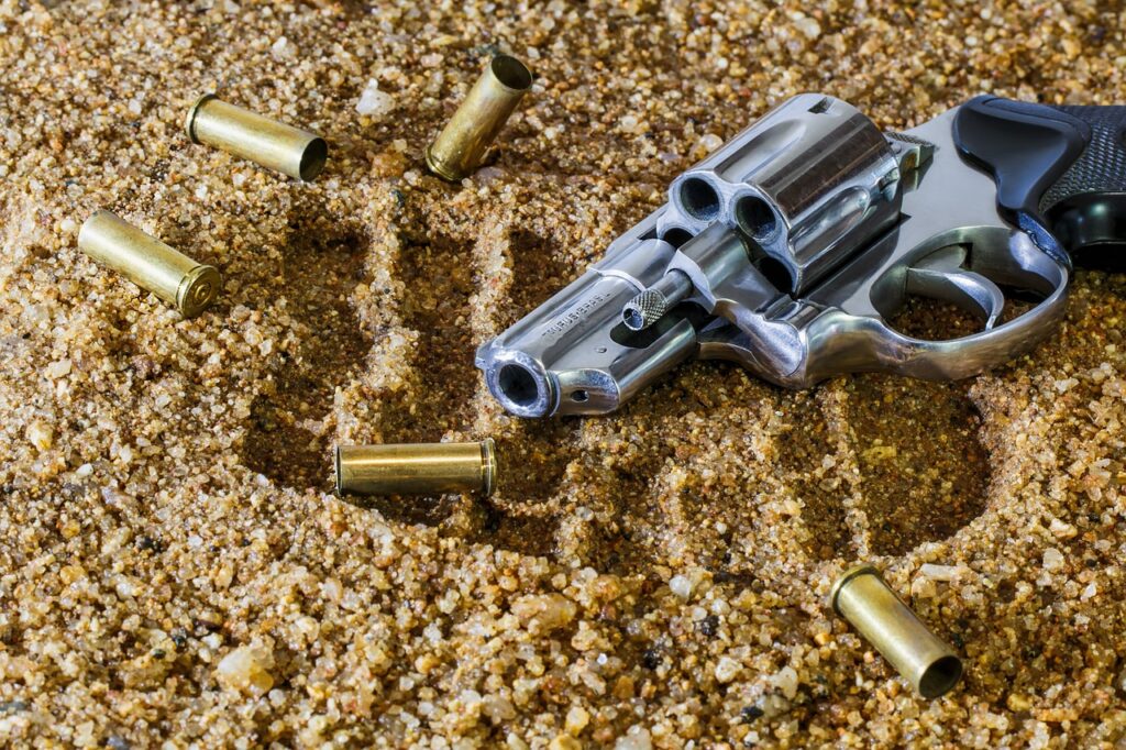 Types of Evidence: A handgun and shell casing is Physical Evidence.