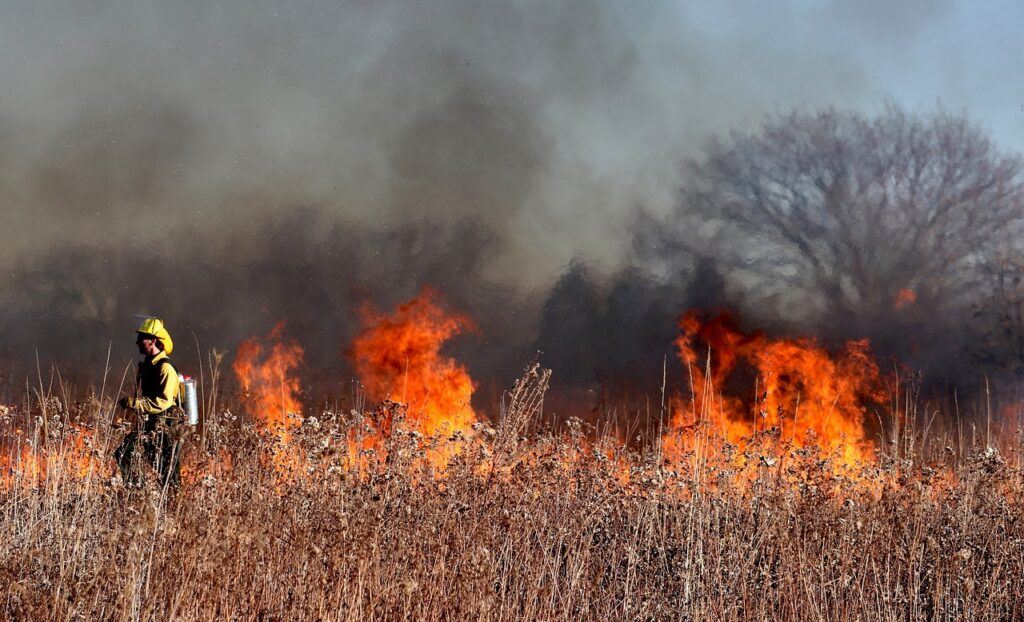 Firefighter out at a wildfire Crime Scene.